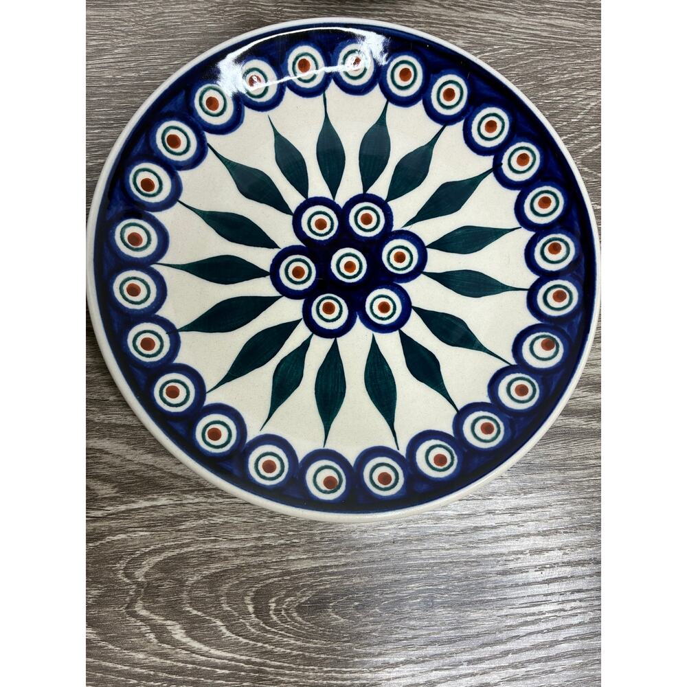 Boleslawiec Polish Handcrafted Pottery Dessert Plate (4) "Peacock" Pattern - Picture 3 of 10